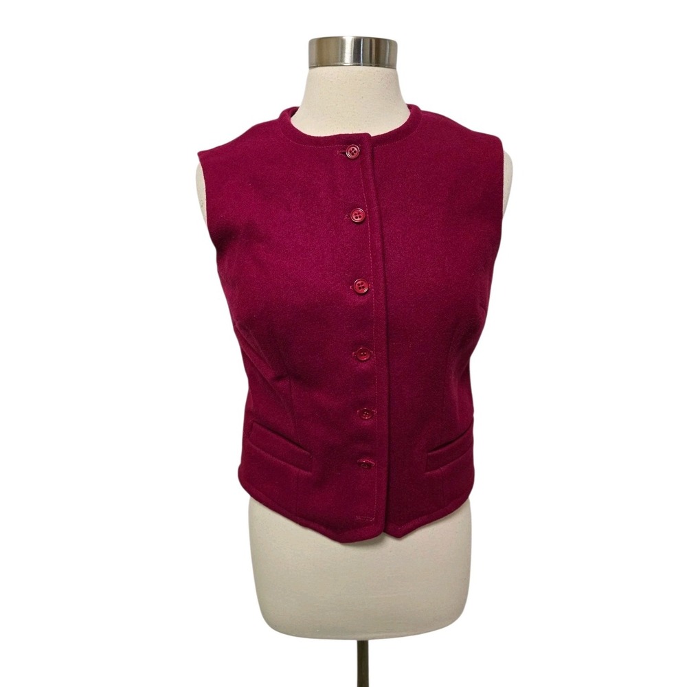 Womens 70s Vintage Wool Vest Solid Red Size 11‎ Button Up